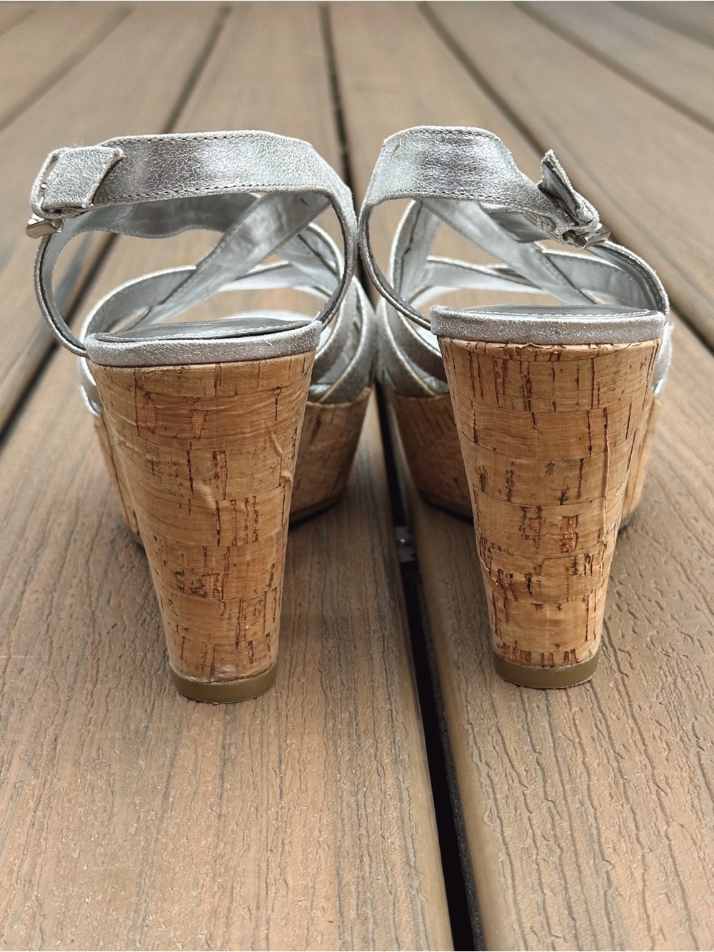 Marc Fisher Silver Cork Wedge Sandals Size 8.5M - Picture 8 of 10